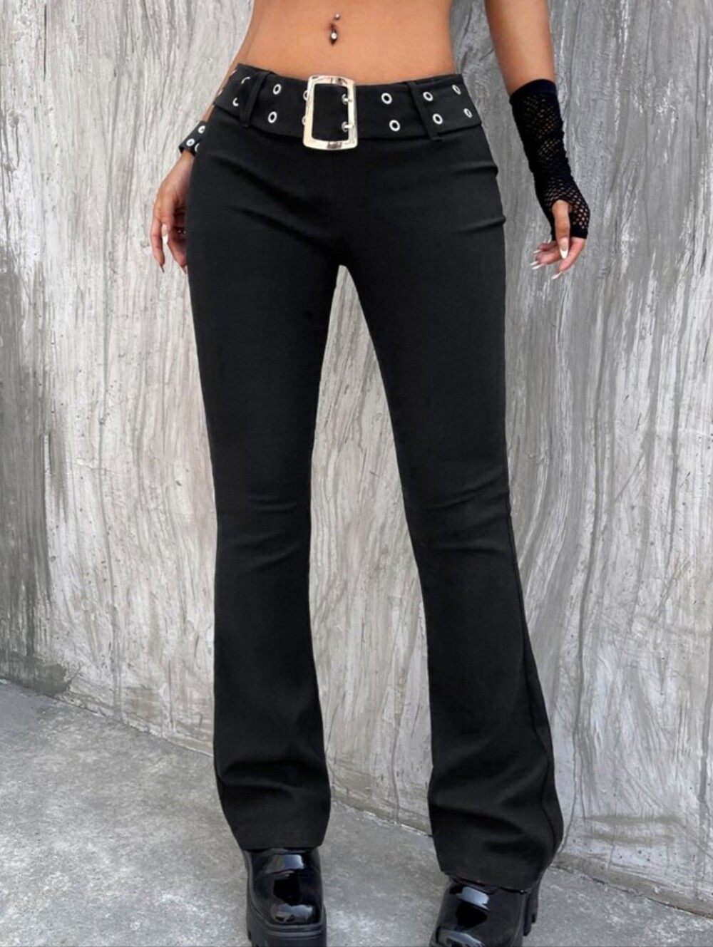 Y2K Low-rise Flare Pants with Eyelet Belt